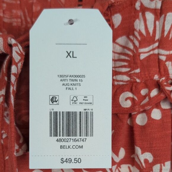 Wonderly Orange and White Ruffled Tie Front Cotton Blouse Top Size XL NWT - Picture 4 of 16